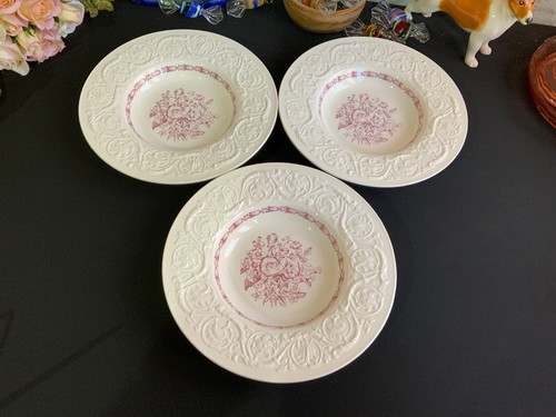 3 x Wedgwood Patrician Soup Bowls MORNING GLORY Pink Floral Design USA - Picture 2 of 11