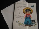 UNUSED 1950s vintage greeting card GET WELL Cute Boy In Overalls & Puppy — photo 10