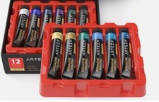 ARTEZA Sea Tones Gouache Paint Set - 12 Colors, 0.4 Fl Oz Tubes, Opaque Water-Based Art Paint