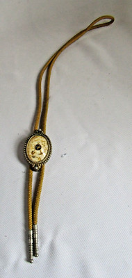 Vintage Gold Tone  Flake Lucite Bolo Tie Yellow Cord