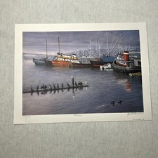 Ed Newbold Signed 1988 signed Print “Fairview” Tugboats and Birds Art Print 