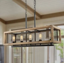 LNC 31.5 in. 5-Light Black Mesh Kitchen Island Chandelier with Rectangle Weather