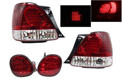 Red /Clear Fit~98~05-Lexus GS300 GS400 GS430 LED Rear Tail+Trunk Lamp Light Pair