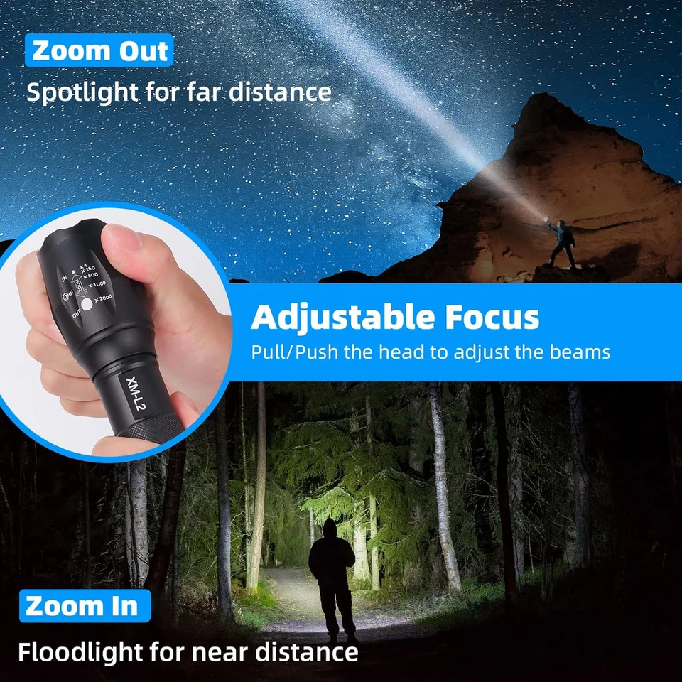 Linterna LED Alta Potencia, 2000 Lúmenes Potentes Táctica Militar Recargable Lin - Imagen 3 de 4