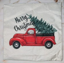 2 Christmas Holiday Pillow Cover Red Truck Christmas Tree Red Plaid Believe