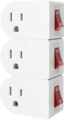 oviitech 3 Pack Grounded Outlet Wall Tap Adapter with On/Off Power Switch，Single