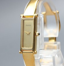 [Exc+5] Vintage Gucci 1500 12mm Gold Dial Bangle Quartz Women's Watch