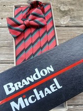 Vtg80-90's BrandonMichaelCummerbundBowTie2pcSetRedGreenChristmas100 SilkNewBox