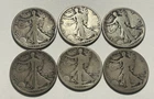 1916 WALKING LIBERTY HALF DOLLAR  LOT / 6 AG TO VG COINS