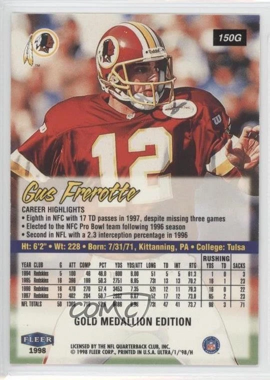 1998 Ultra Gold Medallion Gus Frerotte #150G - Image 2 of 2