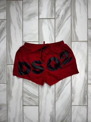 Dsquared2 DSQ2 Red Swim Shorts Men Size S M Big Graphic Logo 