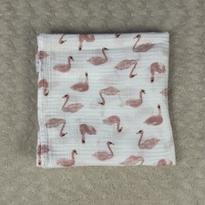 Aden Anais Pink Swans Baby Swaddle Blanket White Orange Muslin Cotton Lovey