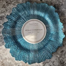 Palette RAISED EMBOSSED TEXTURE CHARGER PLATES Placemats Platter Blue NEW s/ 4