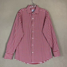 Mizzen+Main Shirt Mens S Red Checkered Trim Fit Long Sleeve Stretch Button Up