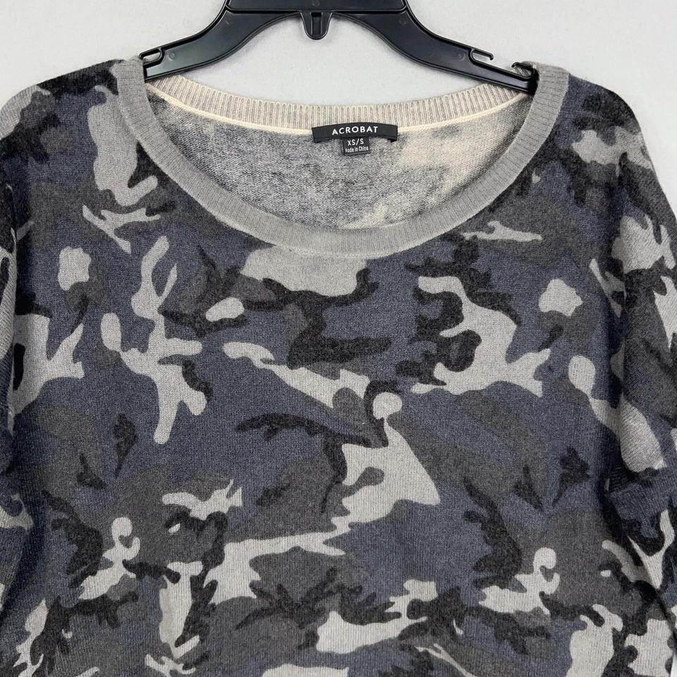 Suéter Acrobat Para Mujer XS/S Gris Camuflaje Lana Mezcla Cachemira Cuello Redondo Pullover Foto 2 de 4