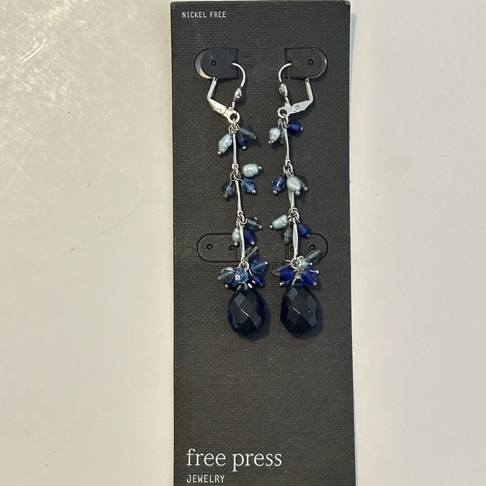 Juego de dos pendientes plumero oro ámbar de 3 pulgadas y cuentas transparentes cristalinas facetadas Foto 3 de 4