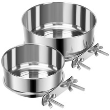 2 Pcs Small Pet Dog Food Water Bowl for Cage Stainless Steel NonSpill Kennel ...
