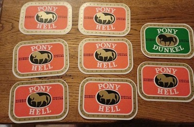 Vintage Bierflaschenetiketten 70er Jahre PONY EICHHOF Luzern Schweiz x 8