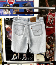 Vintage 90s Levis 550 Relaxed Fit Faded Light Wash Orange Tab Denim Shorts 36