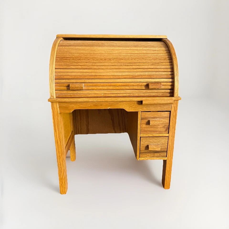 Retired American Girl Doll Oak Wooden Rolltop Desk Interactive Drawers & Top - Image 2 of 4