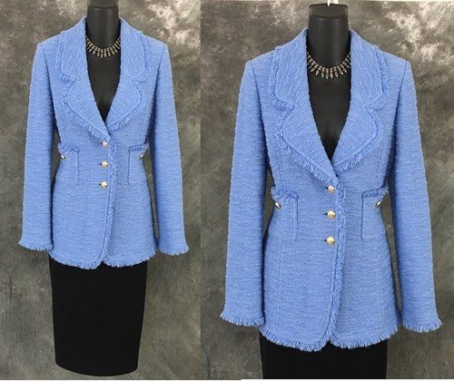 BEAUTIFUL St John jacket knit blue fringe suit blazer size 6