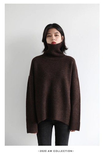 Women's Sweater Loose Turtleneck Sweaters Solid Pullover Knitwear Basic Female - Picture 16 of 29