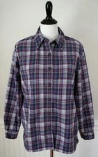 L.L. BEAN Purple White Blue Plaid Fleece Lined Button Shirt Jacket Size Small