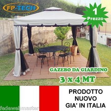 GAZEBO 3X4 GIARDINO IN ALLUMINIO TELO ANTIPIOGGIA PVC ZANZARIERA TELI ANTIVENTO