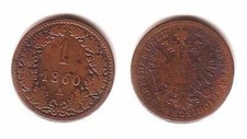 1 Kreuzer Copper Coin Austria 1858 V