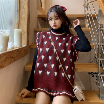Girl Sweet Vest Knitted Waistcoat Pullover Round Neck Sleeveless Sweater New