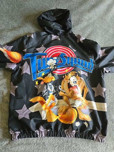 Space Jam Jacket Large Black Looney Tunes Bomber Hooded Members Only Size XL - Picture 10 of 22