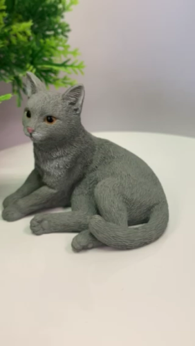 3 Inch Grey Cat Lounging Hand Painted Mini Figurine Statue Sculpture *NEW - Video 1 of 1