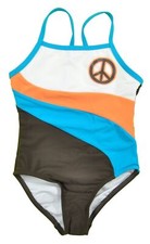BREAKING WAVES GIRLS SWIMSUIT - PEACE SZ 5 - BROWN TEAL ONE PIECE