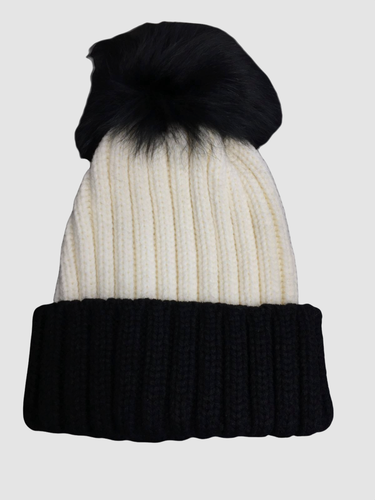 White Fur Pom Pom Winter Beanie Hat 