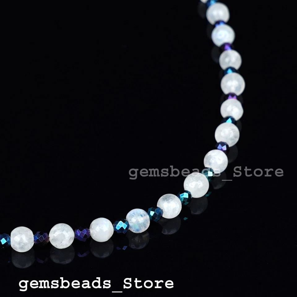 Collana in argento sterling con pietra di luna arcobaleno + spinello mistico ... - Immagine 4 di 4