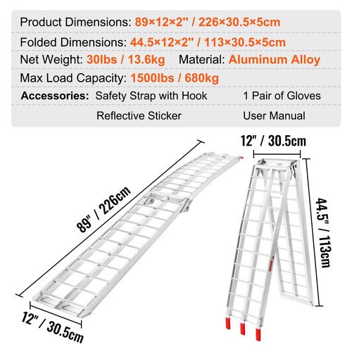 VEVOR 2x Aluminium Folding Loading Ramps 1500LB ATV Motorcycle Mower Trailer UTV - Picture 7 of 12