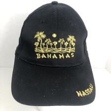 Nassau Bahamas Adjustable Baseball Hat. Black with Gold embroidered