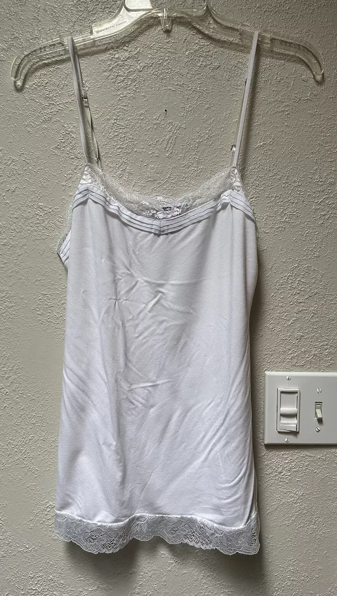 WHITE HOUSE BLACK MARKET White slinky & Lace Cami Tank Top Camisole Size M