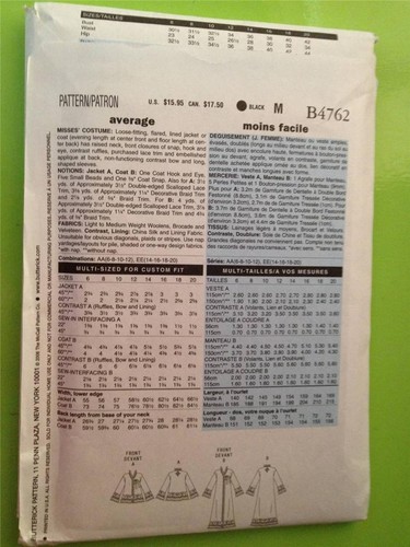 Butterick Sewing Pattern 4762 Misses Historical Coat Jacket Costume Sz 6-12 UC - Picture 3 of 3