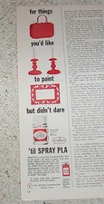 1965 print ad -Spray Pla spray paint Testor Corp Rockford Illinois paints ADVERT