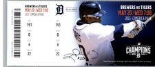Milwaukee Brewers vs Detroit Tigers 5/20/2015 Full Ticket - Rajai Davis ..