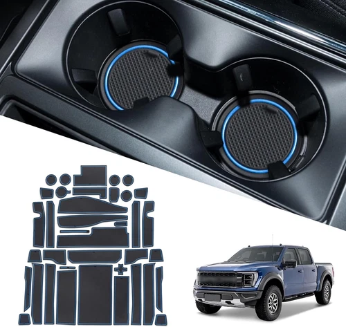 Blue Rubber Liner Pads Cup Holder Door Pocket Slot Mat Fits 21-24 F150