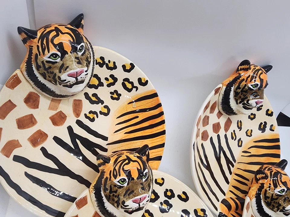 Juego De 4 Plato Vintage Estampado Animal Loto Tigre Decorativo Plato 3D Plato 2000 Foto 4 de 4