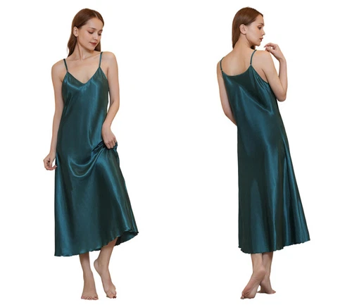 Sexy Satin Silk Robe Dress Sleepwear Lingerie Long Nightdress Nightgown - Bild 7 von 41