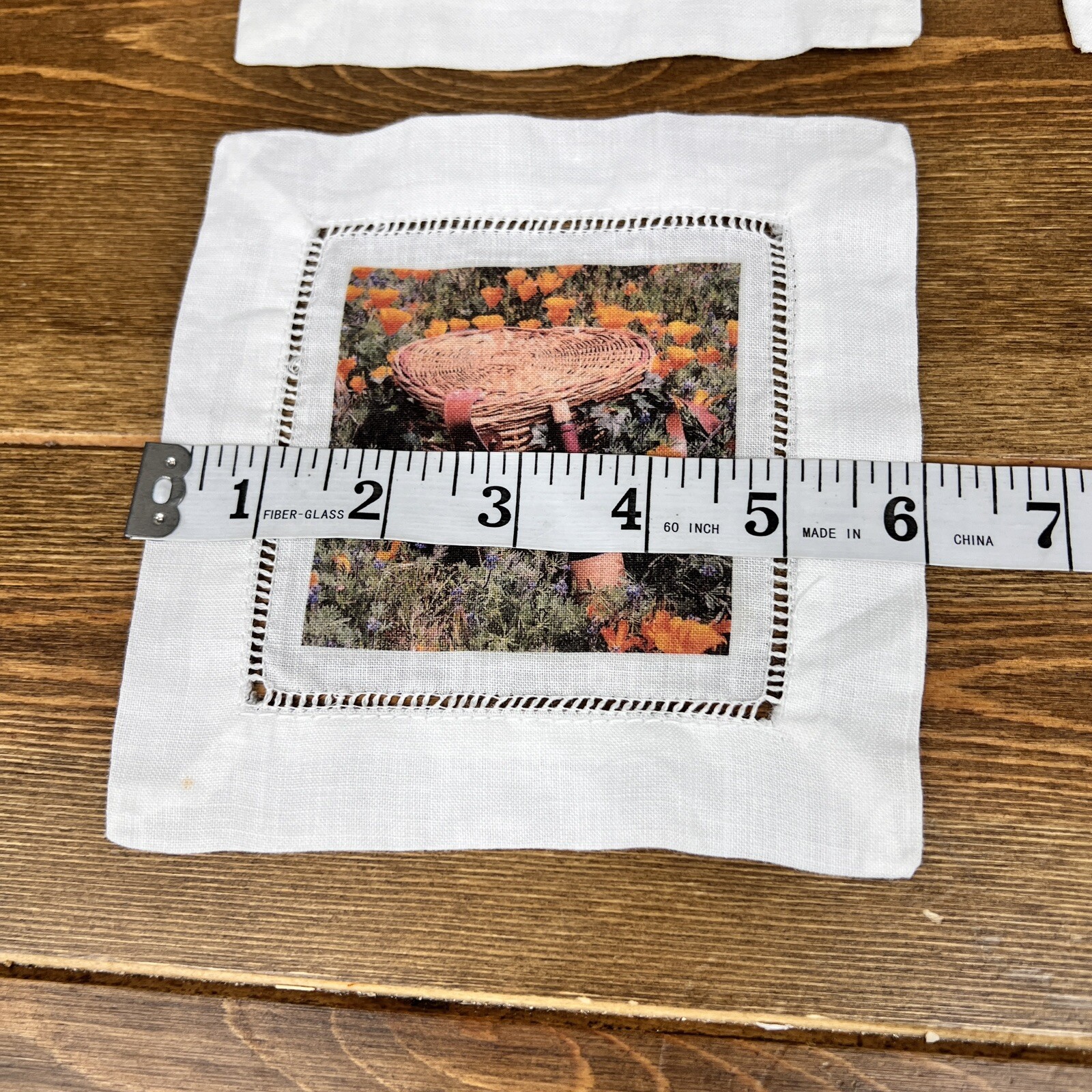 Handmade Linen cocktail coasters - California Vibes Wine & Flowers Vintage