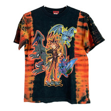 Y2K Yu-Gi-Oh Yugioh Anime Black Orange Tie Dye Shirt T-Shirt Tee Medium
