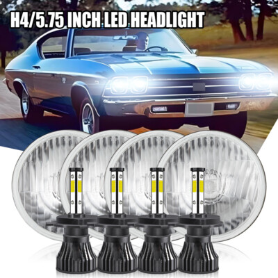 4PCS For Chevy Chevelle 1964-1970 5.75'' 5-3/4 LED Headlights High-Low Beam H4