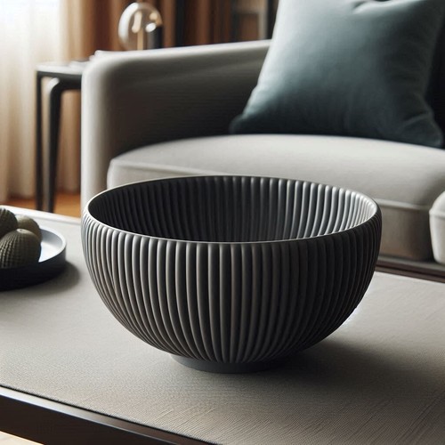 Multi-Use Bowl - Black With Ribbed Design Fruit Bowl Holder-Modern Minimalist - 第 1/1 張圖片
