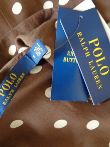 POLO RALPH LAUREN BRAND NEW BROWN AND WHITE POLKA DOT RUFFLED MIDI DRESS - S. 4 - Picture 7 of 7