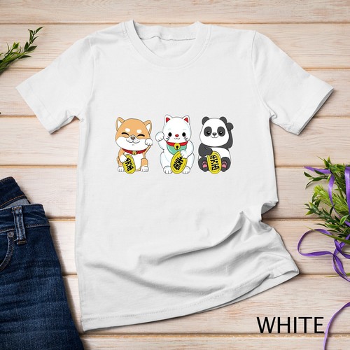 Linda Camiseta Unisex Panda Japonés, Maneki Neko Lucky Cat y Shiba Inu - Imagen 14 de 15